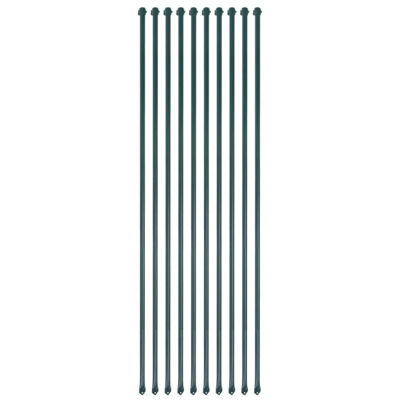 vidaXL dārza stabiņi, 10 gab., 1,5 m, zaļš metāls