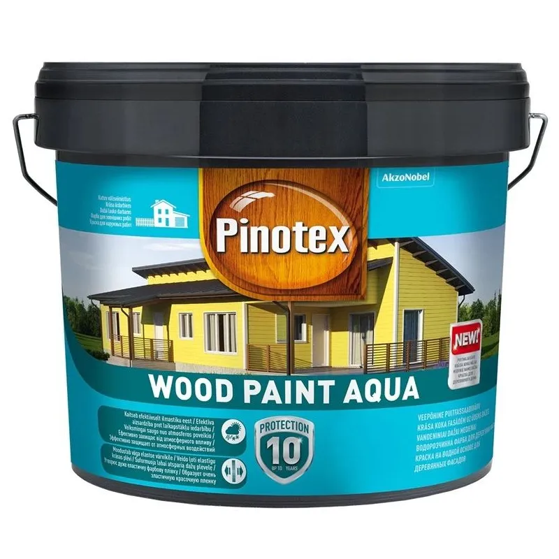 Emulsijas krāsas Pinotex Wood Paint Aqua, dzeltena okra, 9 l