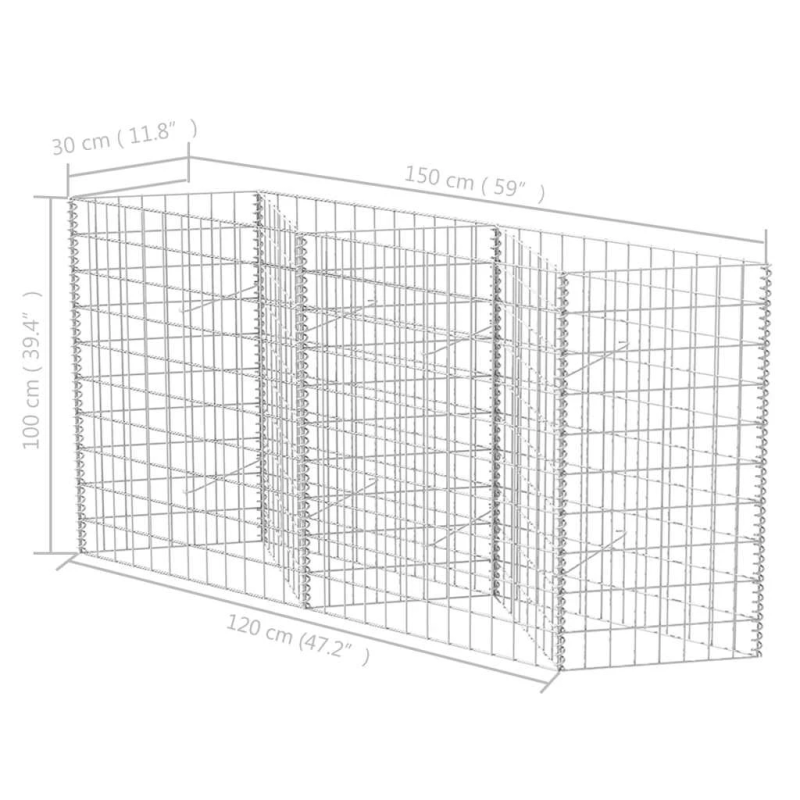 vidaXL gabions, cinkots tērauds, 120x30x100 cm