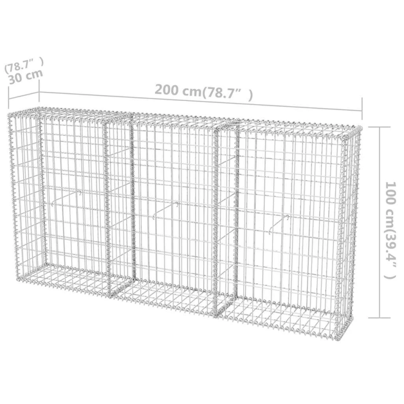 vidaXL gabions, cinkots tērauds, 200x30x100 cm