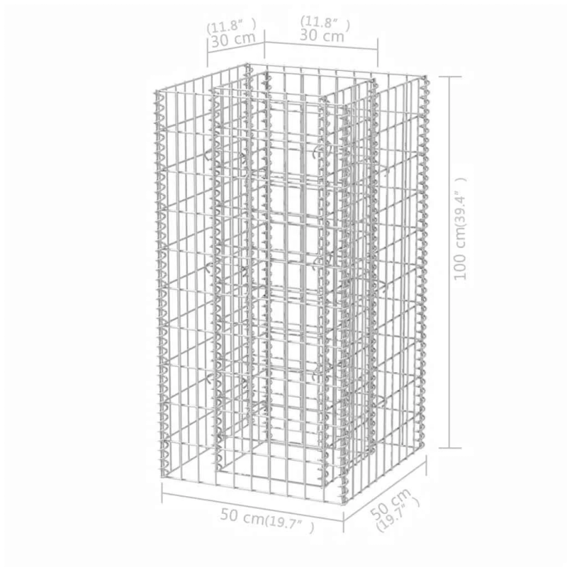 vidaXL gabions, augstā puķu kaste, tērauds, 50x50x100 cm