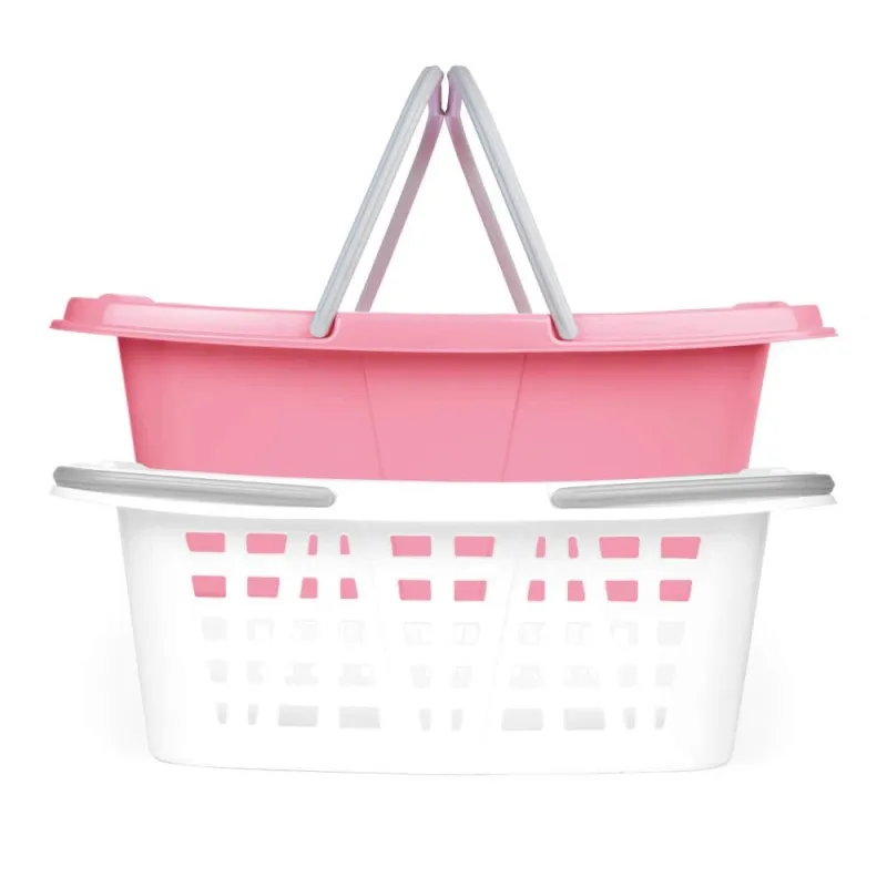 Beldray LA030450PNKFPEU7 Set Of Two Laundry Baskets, White-Pink
