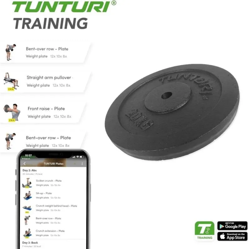Svara šķīvis TUNTURI Plate Melns, 30 mm, 20 kg
