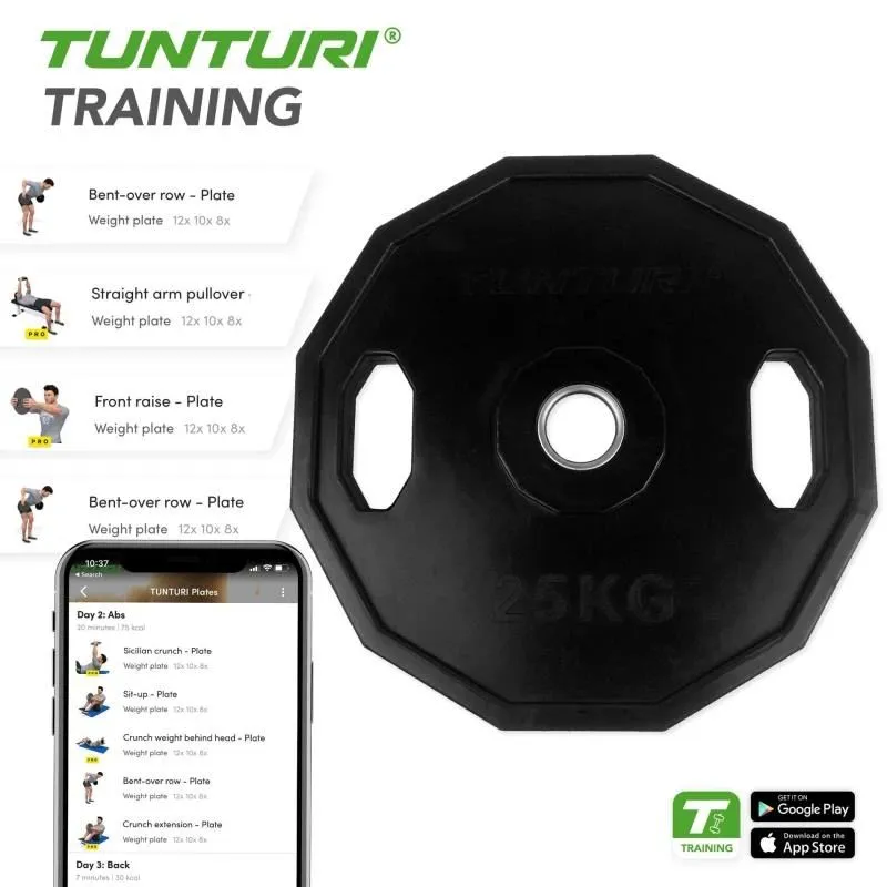 Svara šķīvis TUNTURI Olimpiskā gumijas plāksne, 50 mm, 25 kg