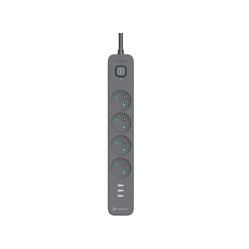 Tracer 47685 Power Line+ 5m ,4 sockets +3x USB A,