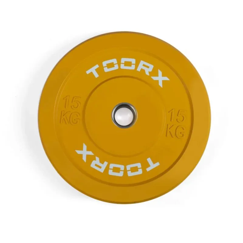 Svara plāksne TOORX Bumper Plate Challenge, dzeltena, 50 mm, 15 kg