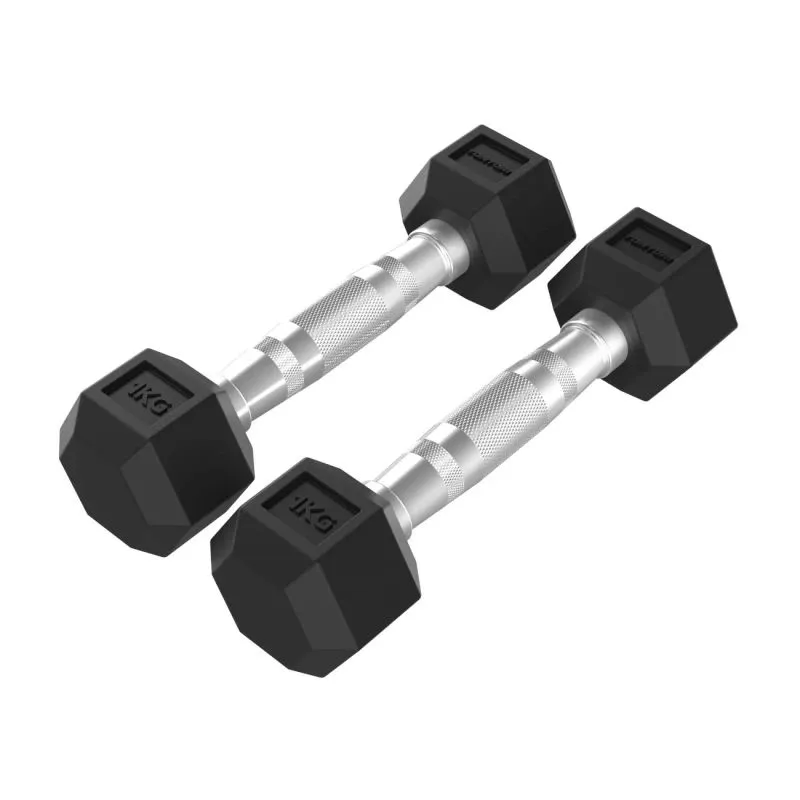 TUNTURI Platinum Hex gumijas hanteles ar rokturi, 2x 1kg