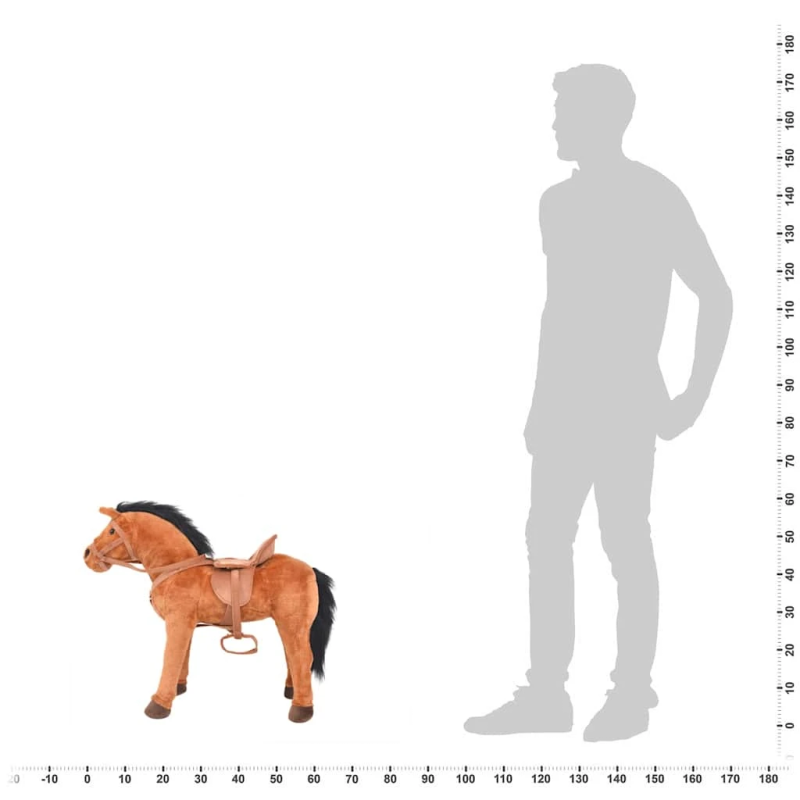 vidaXL rotaļu zirgs, brūns plīšs