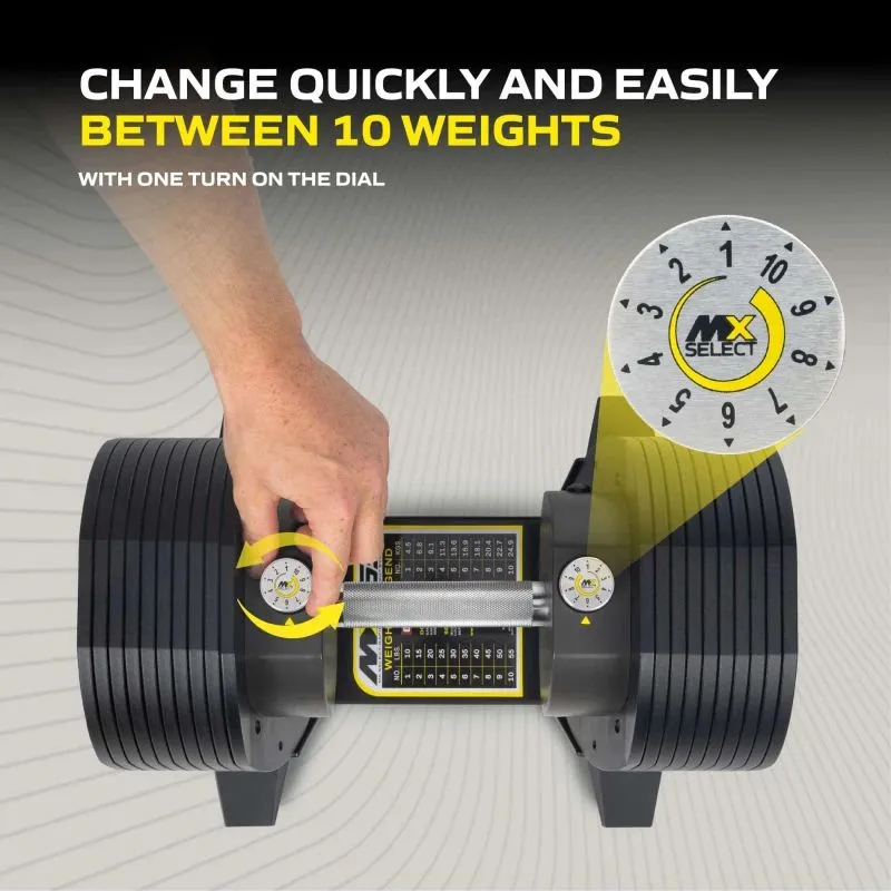 Regulējama hantele TUNTURI MX55 Hantele 4,5-24,9 kg, rievota