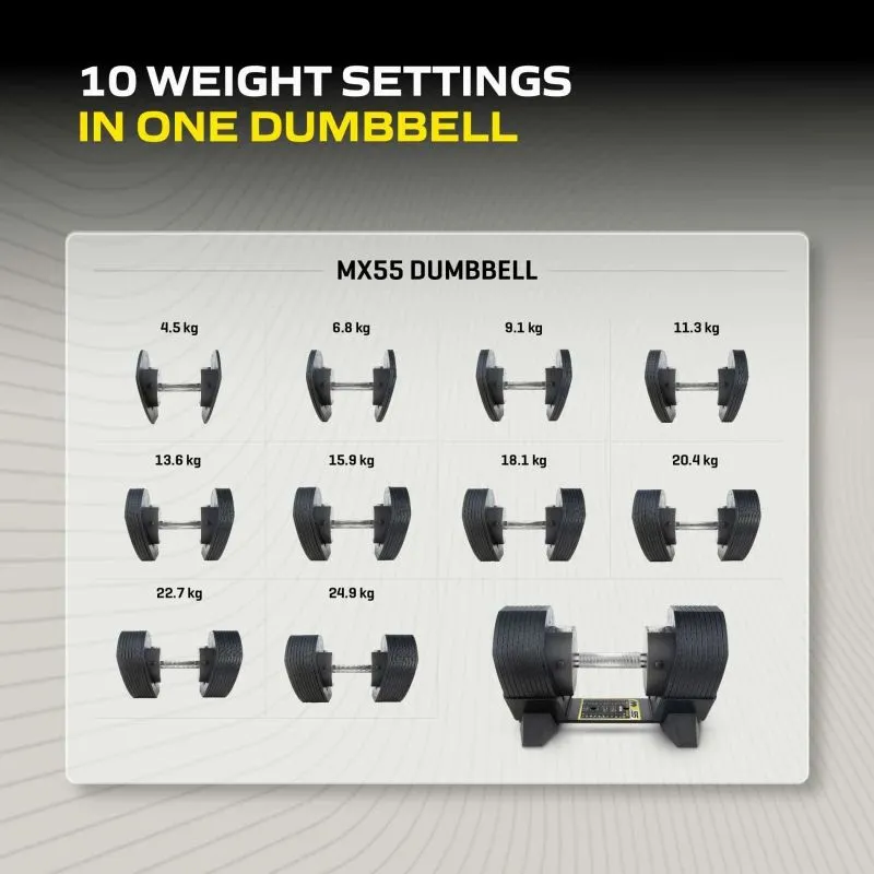 Regulējama hantele TUNTURI MX55 Hantele 4,5-24,9 kg, rievota