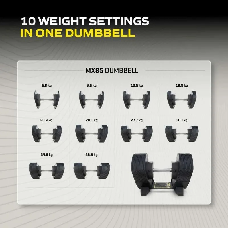 Regulējama hantele TUNTURI MX Select MX85 Hantele 5,6-38,6 kg, rievota