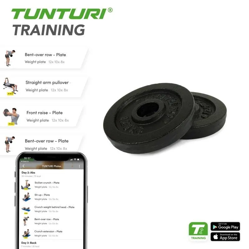 Raskuskettad TUNTURI Plates Black, 30 mm, 1.25kg ,paar,