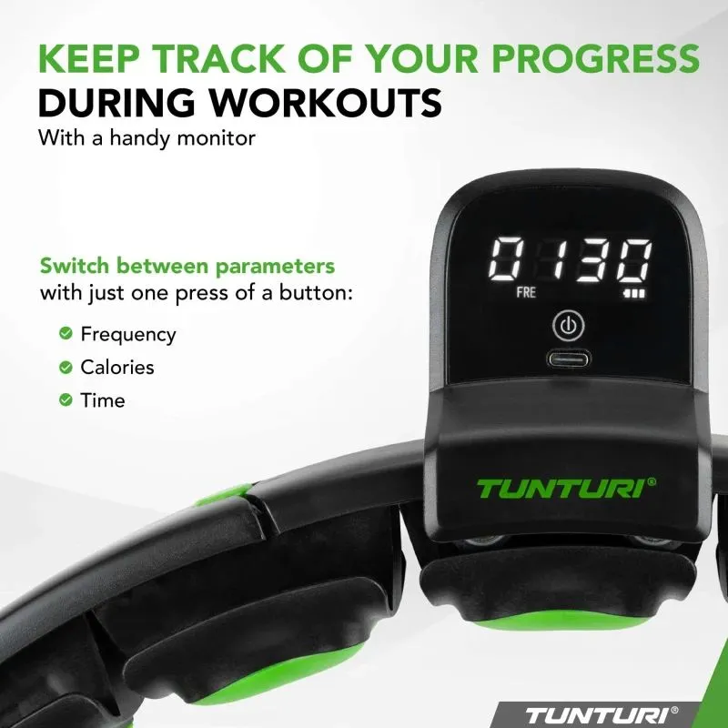 Regulējama hula stīpa ar svaru TUNTURI Smart Adjustable Hula Hoop iesk. Displejs
