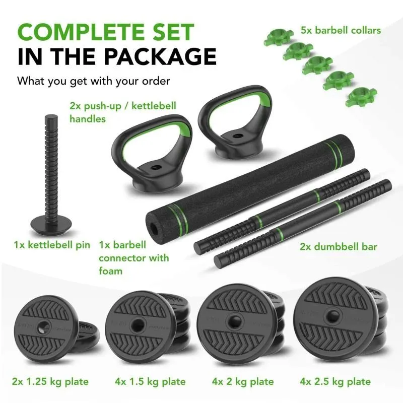 Spēka treniņu komplekts TUNTURI Barbell & Dumbbell Set 28 kg