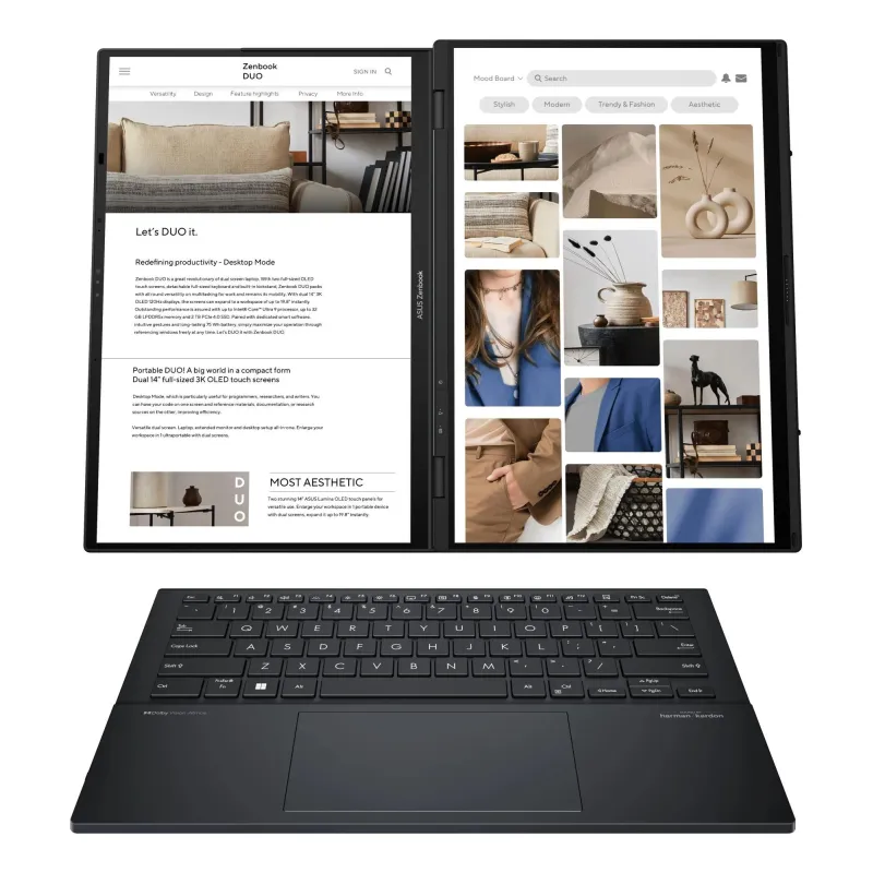 Notebook-ASUS-ZenBook Series-DUO-UX8406CA-PZ009W-CPU Core Ultra-U9-285H-2900 MHz-14-Touchscreen-2880x1800-RAM 32GB-LPDDR5x-SSD