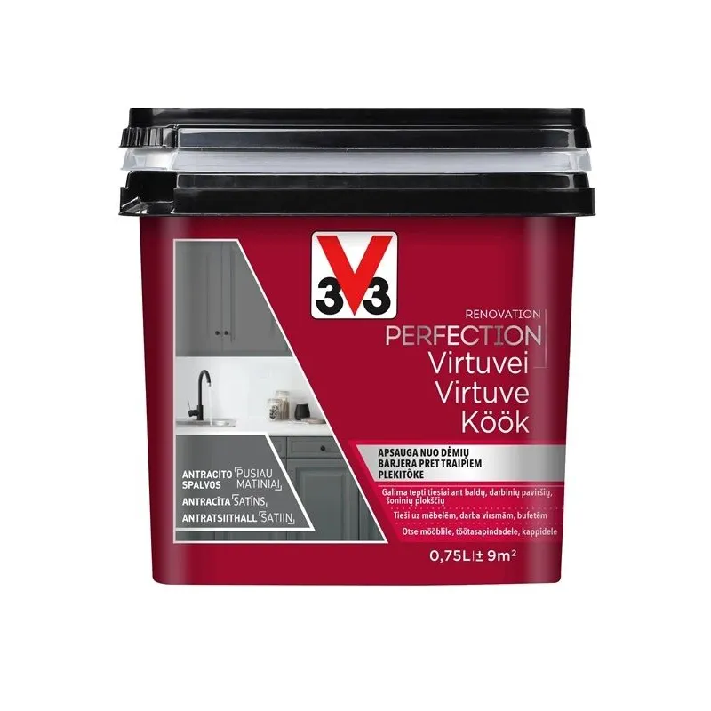 Emaljas krāsa V33 Perfection Kitchen. 0.75 l. antracīta