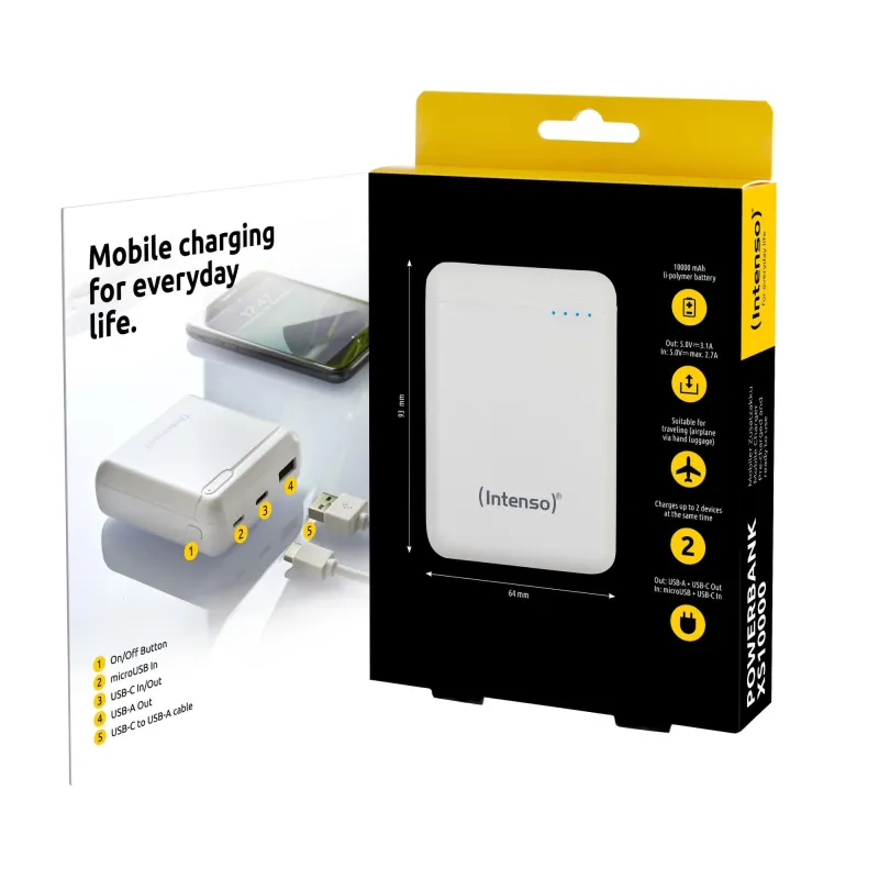 Power bank usb 10000mah-white xs10000 intenso