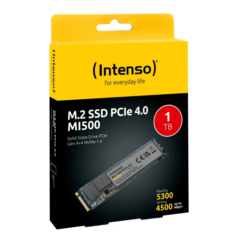 SSD-INTENSO-MI500-1TB-M.2-NVMe-3D NAND-Write speed 4500 MBytes-sec-Read speed 5300 MBytes-sec-4mm-TBW 600 TB-MTBF 1500000