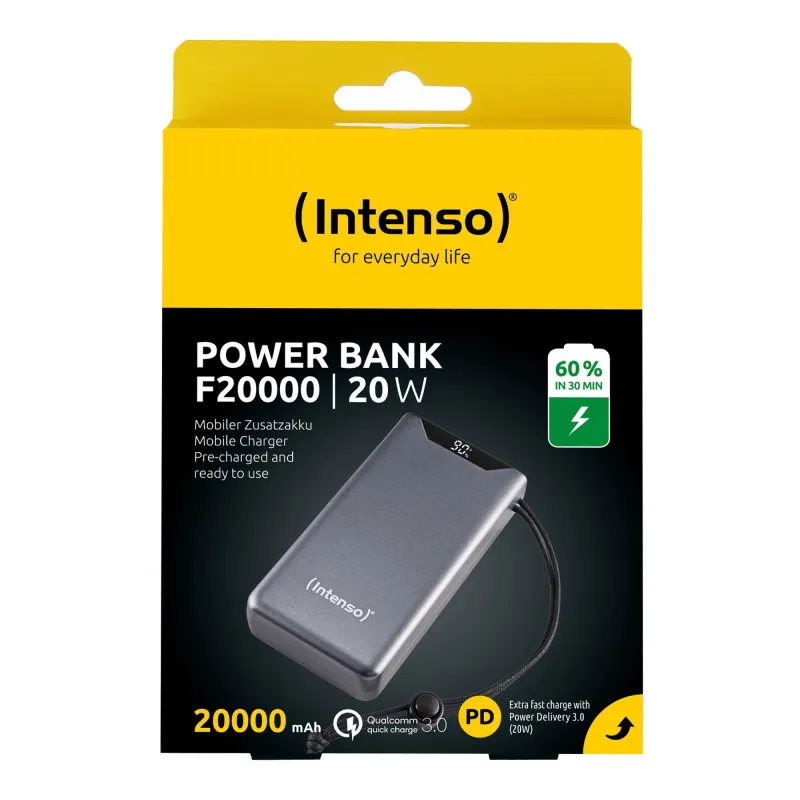 Power bank usb 20000mah qc3.0-grey f20000 7332054 intenso