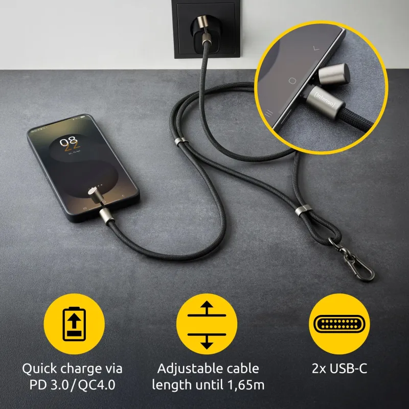 Cable usb-c to usb-c 1.65m-lanyard black 7991000 intenso
