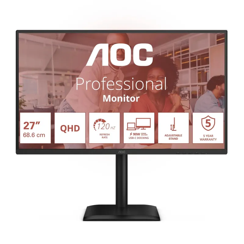 LCD Monitor-AOC-27 -2560 x 1440 pixels-Quad HD-Native aspect ratio 16:9-LED-Flat-Q27E4CV