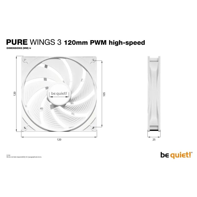 Case fan 120mm pure wings 3-wh pwm high-sp bl111 be quiet