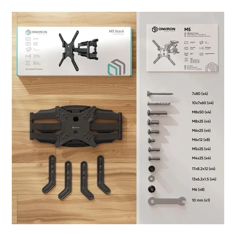 Tv set acc wall mount -37-70-black m5-b onkron