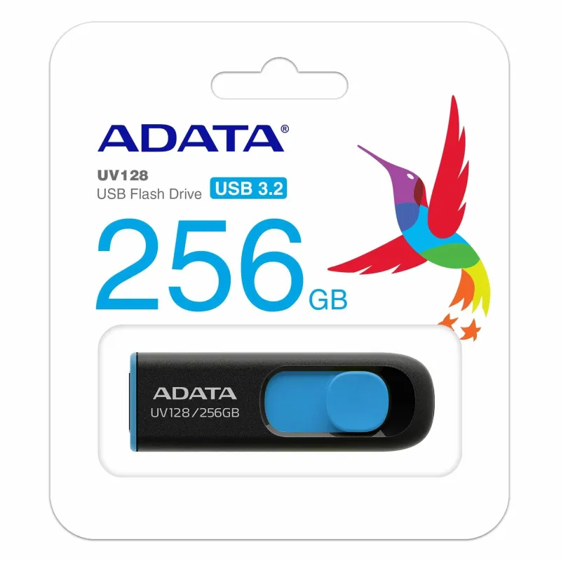 ADATA - USB Flash Drive - UV128 - 256 GB - USB 3.2 Gen1 - Black-Blue