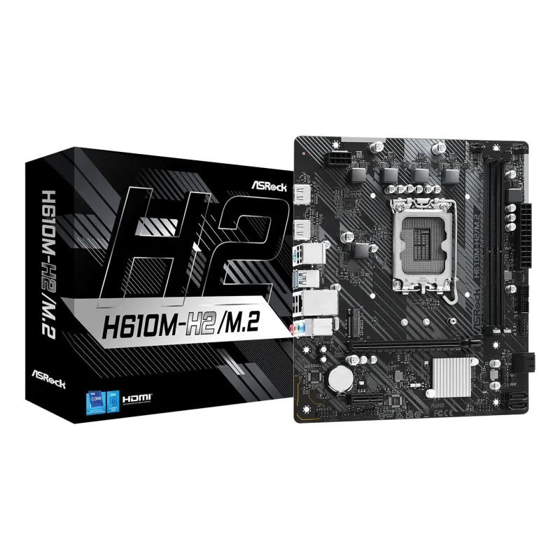 Mainboard-ASROCK-Intel H610-LGA1700-Micro-ATX-Memory DDR4-Memory slots 2-1xPCI-Express 3.0 1x-1xPCI-Express 4.0