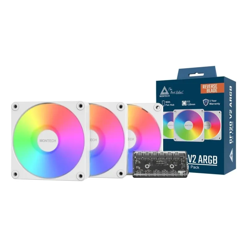 Case fan 120mm gf120r v2-argb pwm 3i1 ,w, montech