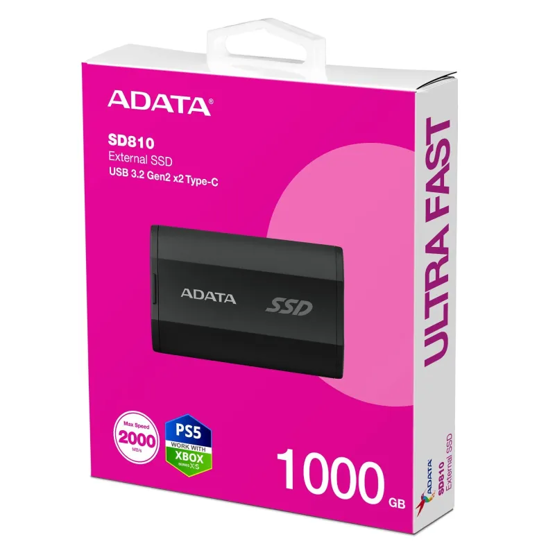 External SSD-ADATA-SD810-1TB-USB-C-Write speed 2000 MBytes-sec-Read speed 2000 MBytes-sec-SD810-1000G-CBK