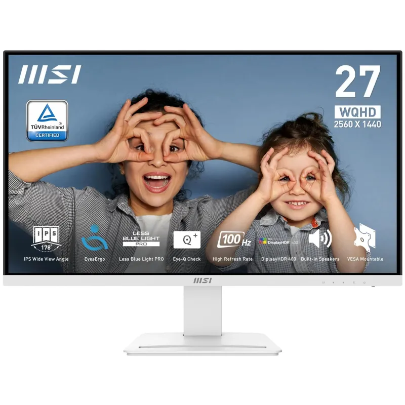 LCD Monitor-MSI-PRO MP273QW E2-27-Business-Matte-2560x1440-16:9-100Hz-1 ms-Speakers-Colour White-PROMP273QWE2