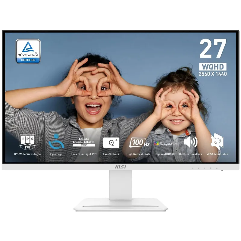 LCD Monitor-MSI-PRO MP273QW E2-27-Business-Matte-2560x1440-16:9-100Hz-1 ms-Speakers-Colour White-PROMP273QWE2
