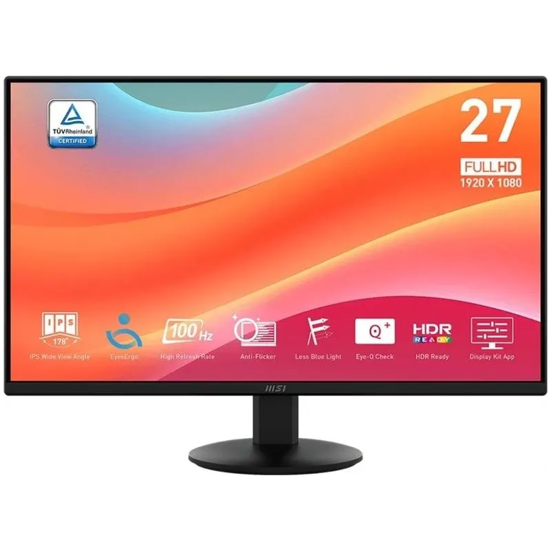 LCD Monitor-MSI-PRO MP272L-27-Business-Matte-Panel IPS-1920x1080-16:9-100Hz-1 ms-Tilt-Colour Black-PROMP272L
