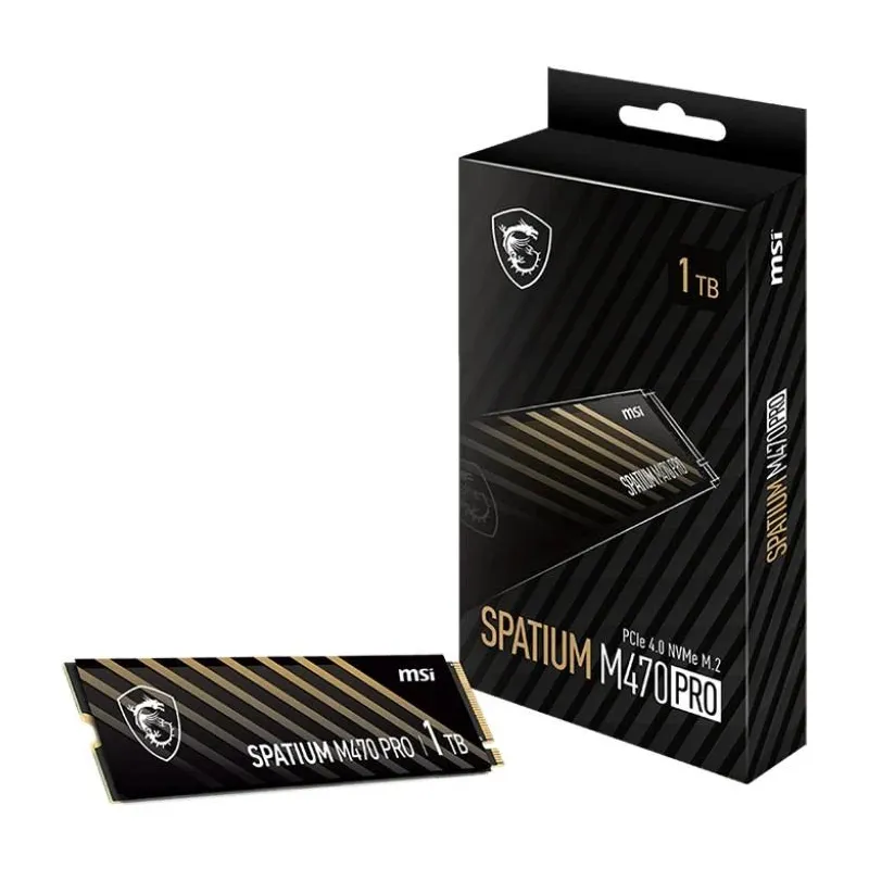 SSD-MSI-SPATIUM M470 PRO-1TB-M.2-PCIe Gen4-NVMe-3D NAND-Write speed 4500 MBytes-sec-Read speed 6000 MBytes-sec-2.15mm-TBW 320
