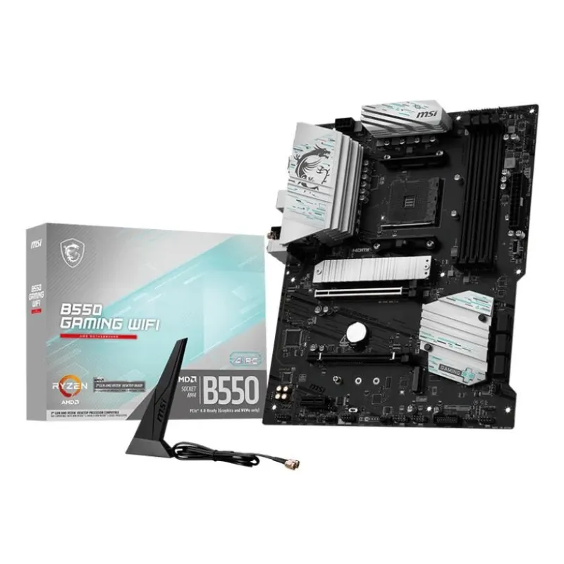 Mainboard-MSI-AMD B550-Socket AM4-ATX-RAM DDR4-SDRAM-4xSlots-Wi-Fi Yes-Bluetooth Yes-2xNumber of M.2 ,M, slots-B550GAMINGWIFI