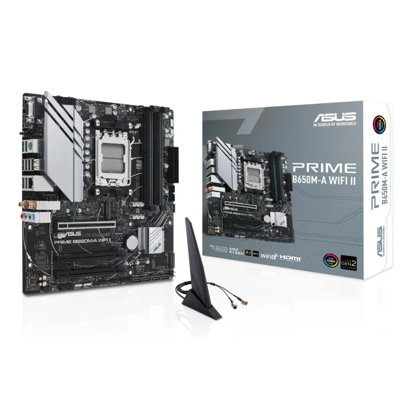 Asus - PRIME B650M-A WIFI II - Processor family AMD - Processor socket AM5 - DDR5 DIMM - Memory slots 4 - Supported hard disk