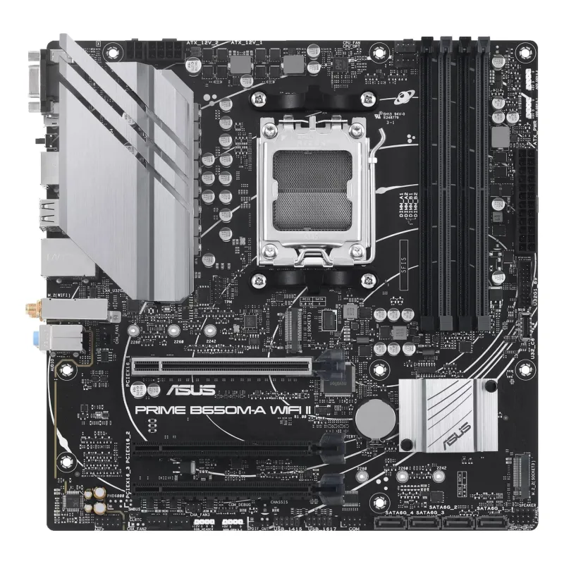 Asus - PRIME B650M-A WIFI II - Processor family AMD - Processor socket AM5 - DDR5 DIMM - Memory slots 4 - Supported hard disk