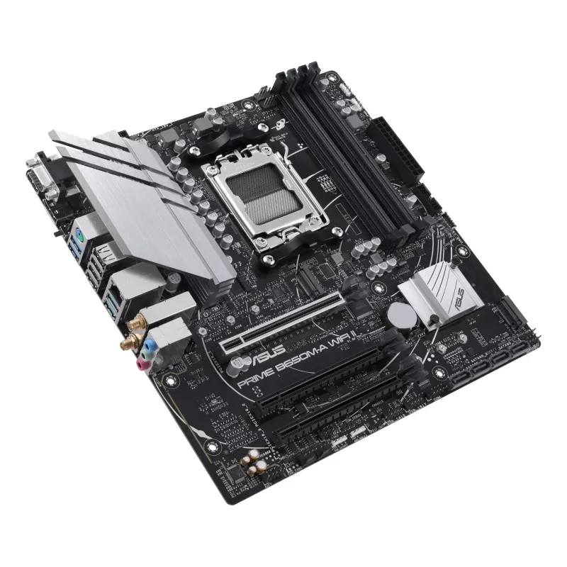Asus - PRIME B650M-A WIFI II - Processor family AMD - Processor socket AM5 - DDR5 DIMM - Memory slots 4 - Supported hard disk