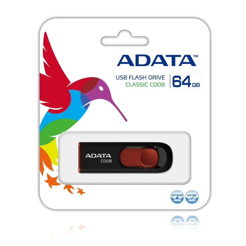 Memory drive flash usb2 64gb-black-red ac008-64g-rkd adata