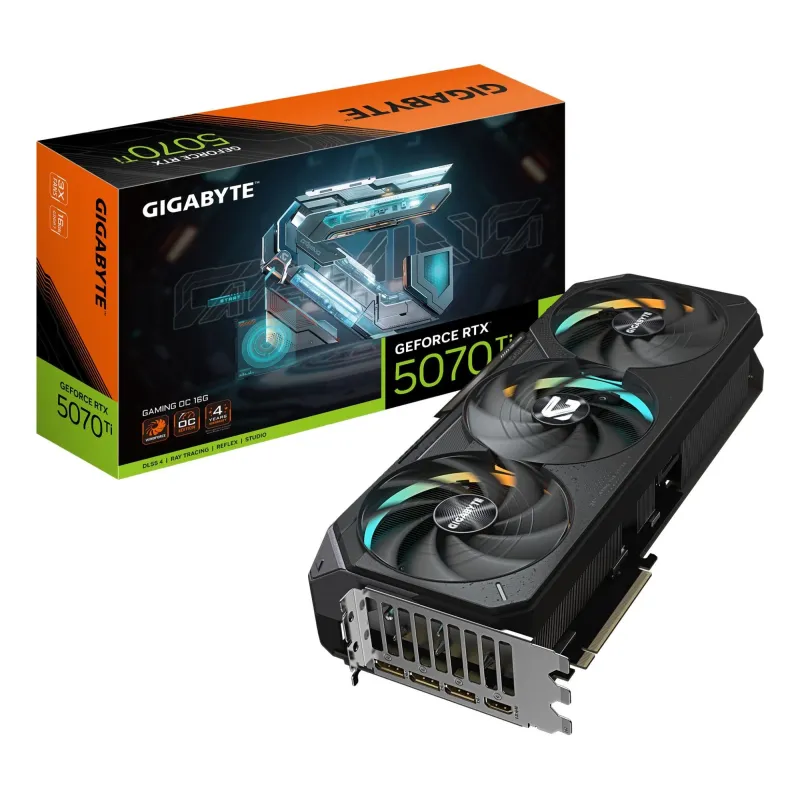 Graphics Card-GIGABYTE-NVIDIA GeForce RTX 5070 Ti-16 GB-GDDR7-256 bit-PCIE 5.0 16x-1xHDMI-3xDisplayPort-N507TGAMINGOC-16GD1.0
