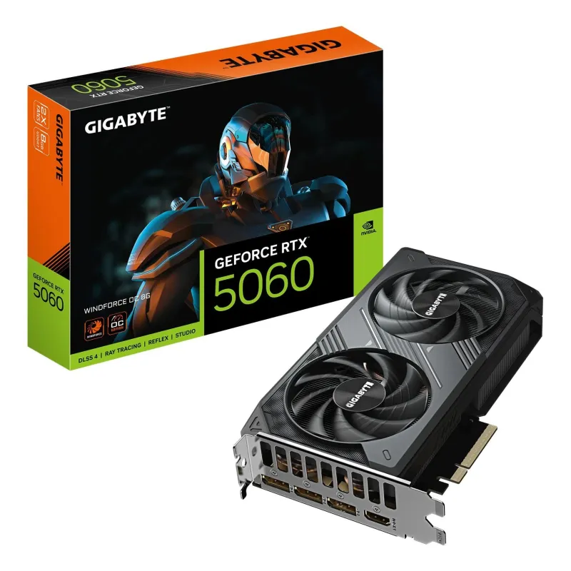 Graphics Card-GIGABYTE-NVIDIA GeForce RTX 5060-8 GB-GDDR7-128 bit-PCIE 5.0 16x-GPU 2512 MHz-GV-N5060WF2OC-8GD