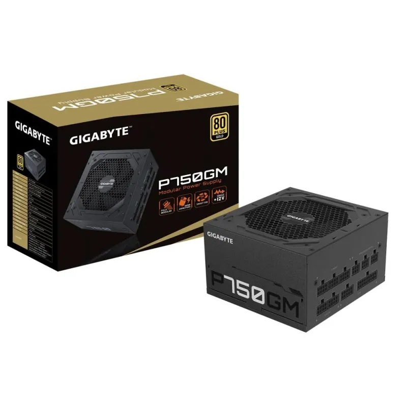 Power Supply-GIGABYTE-GP-P750GM-750 Watts-Efficiency 80 PLUS GOLD-PFC Active-MTBF 100000 hours-GP-P750GM