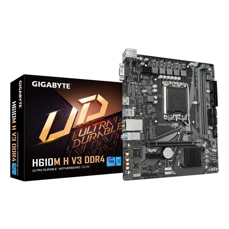 Mainboard-GIGABYTE-Intel H610-LGA1700-Micro-ATX-Memory DDR4-Memory slots 2-1xPCI-Express 3.0 1x-1xPCI-Express 4.0