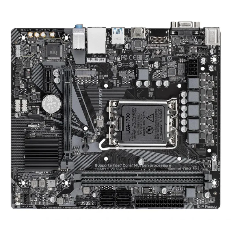 Mainboard-GIGABYTE-Intel H610-LGA1700-Micro-ATX-Memory DDR4-Memory slots 2-1xPCI-Express 3.0 1x-1xPCI-Express 4.0