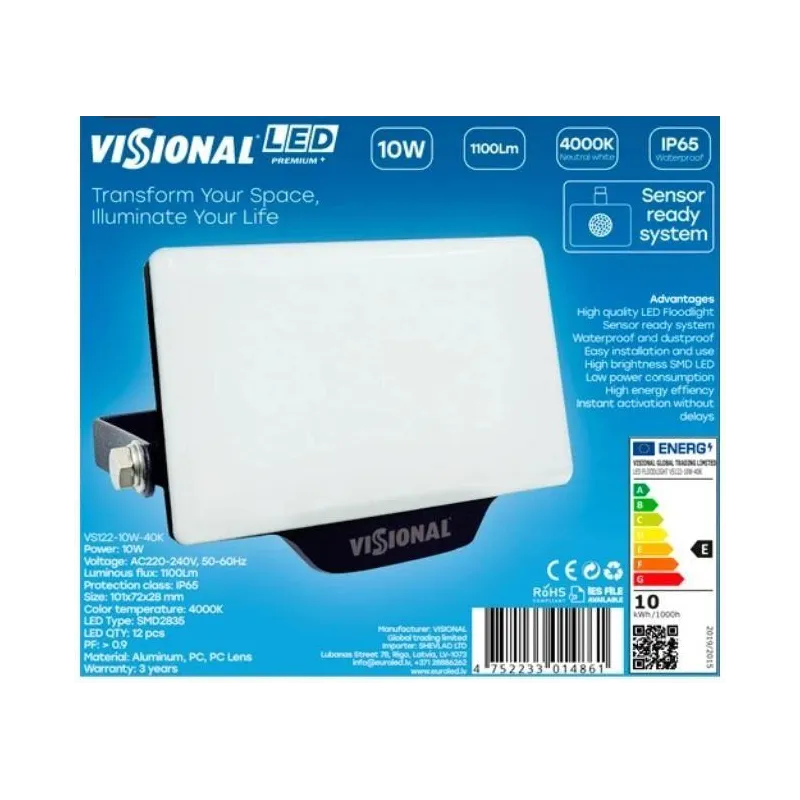 Lamp-VISIONAL-Power consumption 10 Watts-Luminous flux 1100 Lumen-4000 K-AC220-240V-Beam angle 120 degrees-VS122-10W-40K