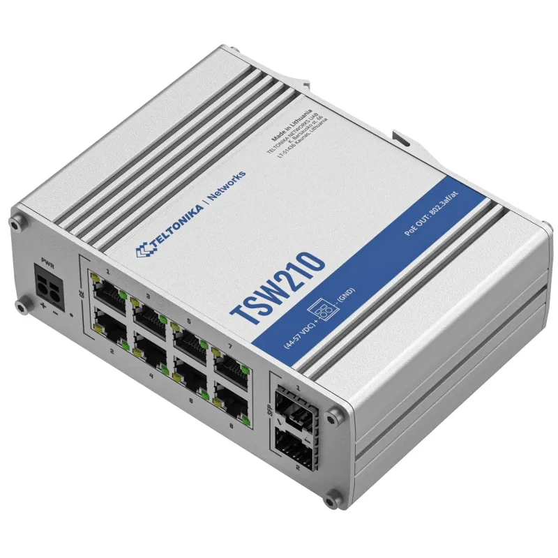 Teltonika - Switch - TSW210 - Unmanaged - Wall mountable - Gigabit Ethernet ,copper, ports quantity 8 - SFP ports quantity 2 -