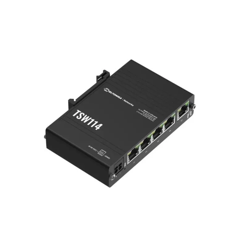Teltonika DIN Rail Switch - TSW114 - Unmanaged - Wall-mountable - Gigabit Ethernet ,copper, ports quantity 5 - Power supply type