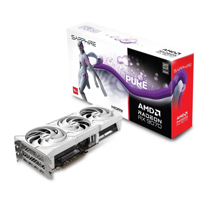 Graphics Card-SAPPHIRE-AMD Radeon RX 9070-16 GB-GDDR6-256 bit-PCIE 5.0 16x-Triple slot Fansink-2xHDMI-2xDisplayPort-11349-02-20G