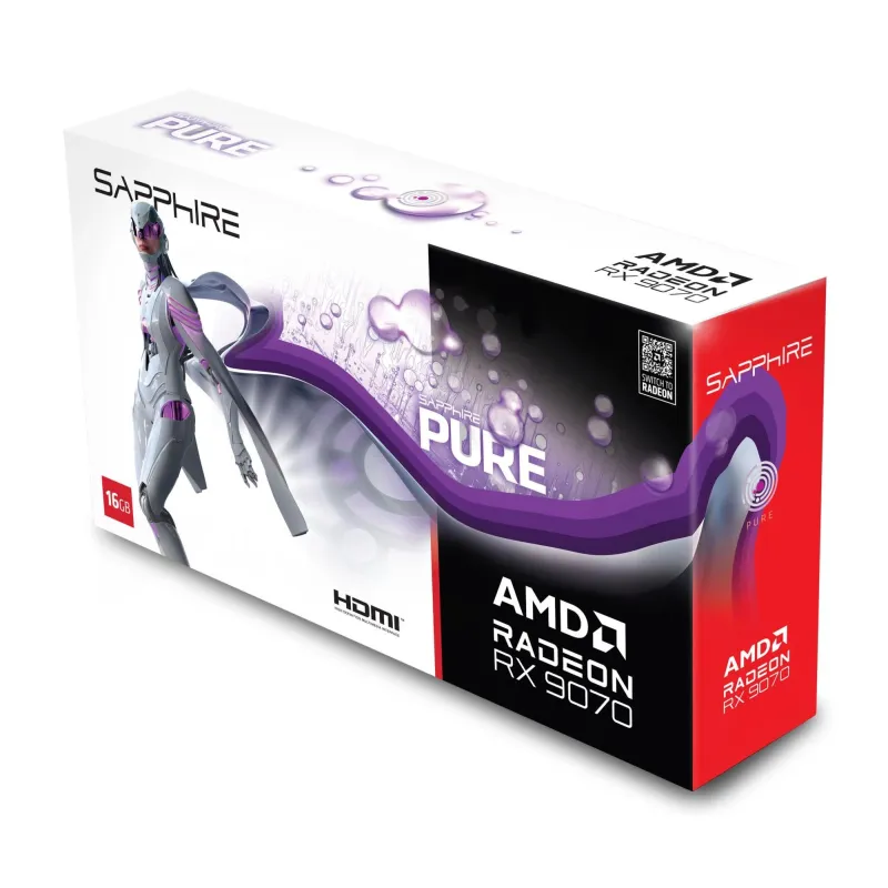 Graphics Card-SAPPHIRE-AMD Radeon RX 9070-16 GB-GDDR6-256 bit-PCIE 5.0 16x-Triple slot Fansink-2xHDMI-2xDisplayPort-11349-02-20G